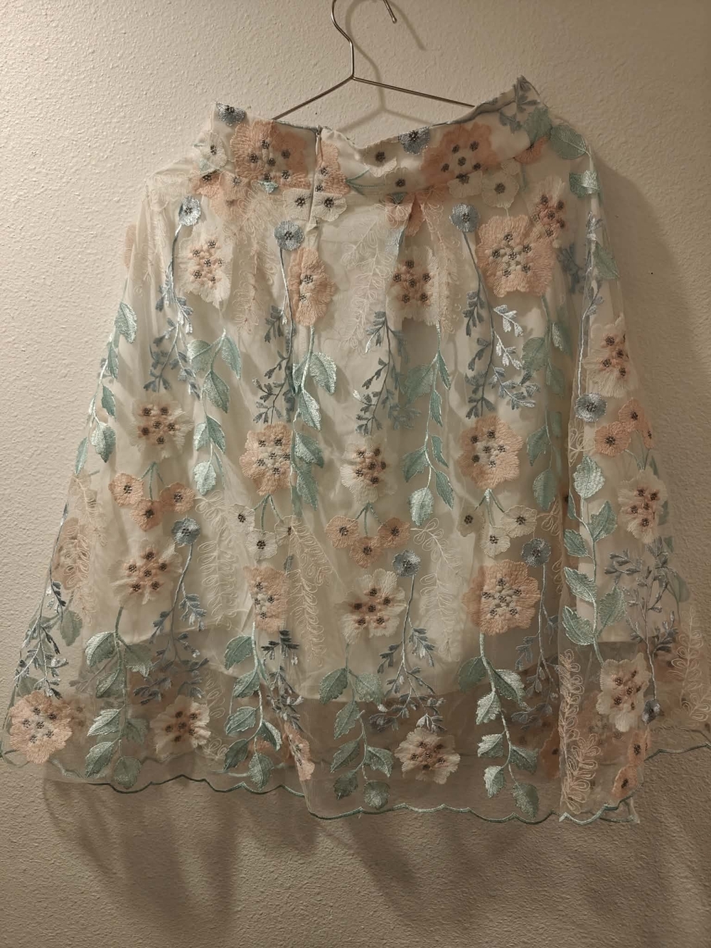 "New Chicwish" Embroidered Floral Midi Skirt - Pastel Blue & Blush - Picture 6 of 8